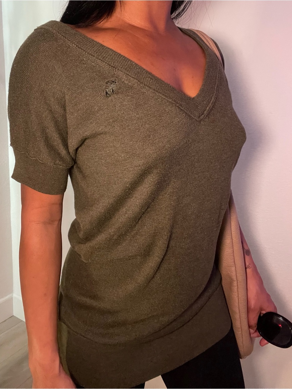 Abercrombie & Fitch Olive Deep V-Neck Knit Top